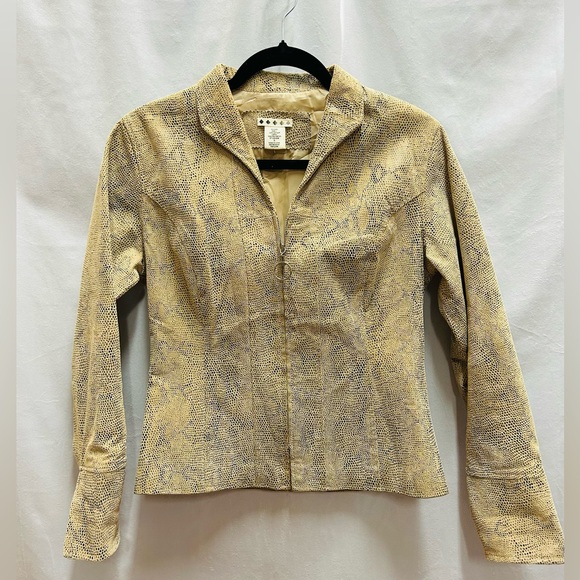Suede Snakeskin Printed Fitted Zip Up Jacket S - Picture 4 of 10
